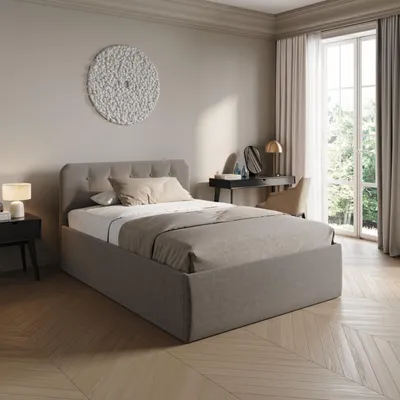 Produktbild von Home Collective Polsterbett 120x200 cm Doppelbett Bett mit verstellbarem Lattenrost & Bettkasten, gepolstertes Kopfteil,  Germany | Beige
