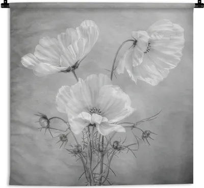 Produktbild von MuchoWow® Wandteppich Wandbehang Stilleben - Blumen - Schwarz und weiß - Mohn - Botanisch 60x60 cm Tapisserie Dekoration Wandtuch - Dekorationen - Wand Decke