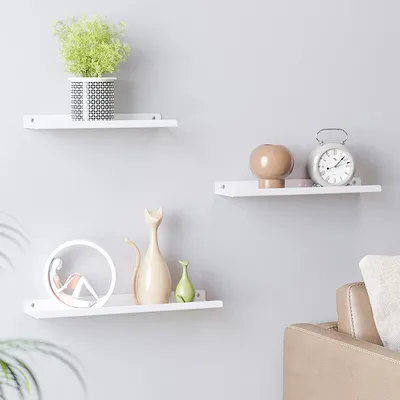 Produktbild von SONGMICS Wandregale aus Metall, 3er Set, Schweberegale, Industrie-Design, Wandboards, für Dekos, Bilderrahmen, mit 6 Schrauben zur Befestigung der Regale, unterschiedliche Layouts, weiß LFS012W01