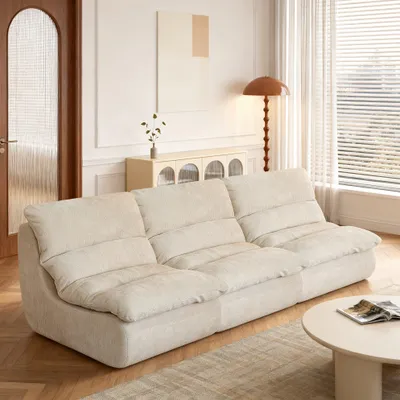Immagine prodotto di Set di poltrone da pavimento - Puf - Poltrona relax - Poggiapiedi - Poltrona sacco - Bianco - Set da 3 pezzi - Imbottitura in spugna - Già assemblato
