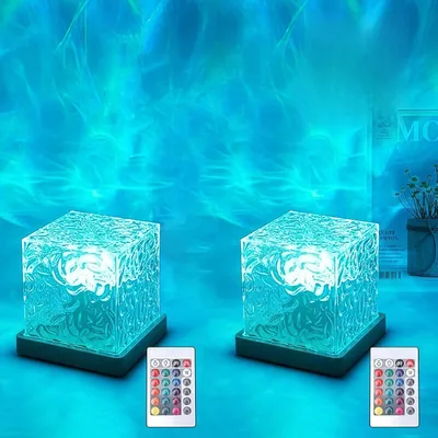 Produktbild von 2 Stück Wiederaufladbares LED -Nachtlicht, Wasserwelligkeitslicht,Fernbedienung, RGB16 -Farbe, Sternenhimmelprojektion,für Schlafzimmer, Party