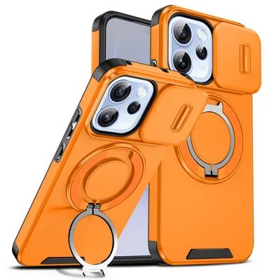Produktbild von Handyhülle für Oppo Reno15 F Dual-Layer Stoßfest Militär Hülle mit Dia Kameraschutz, Magnetisch Ring Ständer Orange