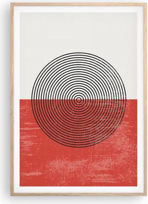 Produktbild von Gerahmtes Poster - Rahmen in heller Eiche - Abstraktion Weiß-Rot Kreise - 70x100 cm - Wand Bild - Wanddeko - Wandbilder - Kunstposter - Wandposter - Bilderrahmen - Bilder - P2NPA70x100-4370