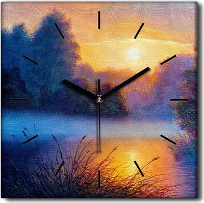 Produktbild von Coloray Uhr auf Leinwand 30x30 cm Wand Uhr Dekoration Wohnzimmer Segeltuch schwarze Hände -Landschaft eines Flussbaums
