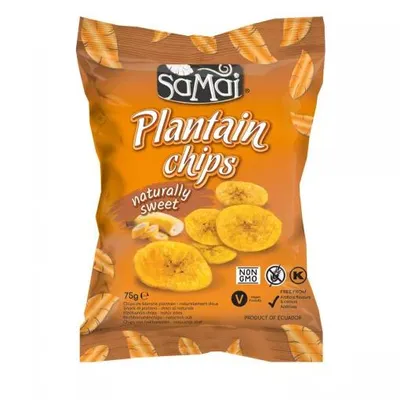 Produktbild von Samai Kochbananen Chips süß 75g Plantain Chips / glutenfrei / paleo / vegan / ohne Zuckerzusatz