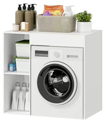 Produktbild von Waschmaschinenschrank für Badezimmer und Toilette mit offenen Fächern, 90x60x90,5 cm, Weiß