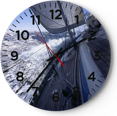 Produktbild von Wanduhr - Rund - Glasuhr - Boot Ozean Reise Yacht - 40x40cm - Schleichendes Uhrwerk - Lautlos - zum Aufhängen bereit - Dekoration Modern - Wanddekoration aus Glas - C4AR40x40-0373