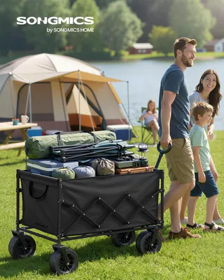 Produktbild von SONGMICS Faltbarer Bollerwagen, Transportwagen 200 L, Handwagen mit Griff, Outdoor Garten, 4 verstärkte Rollen, schwarz