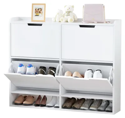 Produktbild von Schuhschrank - Schuhmöbel - Schuhaufbewahrung - Schuhregal - Halbmöbel - Weiß - Mit 4 Klapptüren