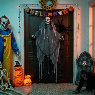 Produktbild von Möbel Halloween-Sensenmann zum Aufhängen SPOOKA Schwarz 112 x 164 cm - Weihnachtsgirlanden &9523