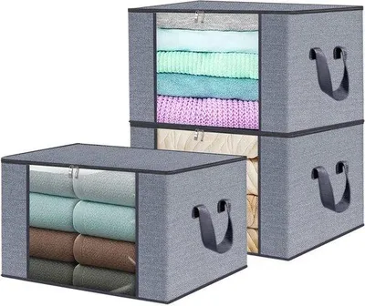 Imagen del producto de Bolsas de almacenamiento Unyqoos® de 3 piezas para edredones, almohadas y ropa: resistentes a la humedad, 50 litros (50 x 40 x 25 cm), color gris