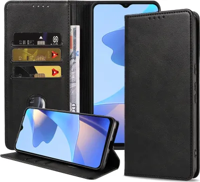 Produktbild von Smartphonica Handytasche passend für Oppo A16 / A16s / A54 / A54s Kunstledertasche mit Magnetverschluss und Kartenfächern Buchhülle mit Klappe - Schwarz