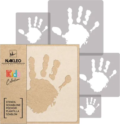 Zdjęcie produktu dla Szablony do malowania dla dzieci, zestaw 5 sztuk od 9x9 cm do 34x34 cm odcisk ludzkiej dłoni, plastik wielokrotnego użytku do malowania szablonów do dekoracji pokoju dziecięcego