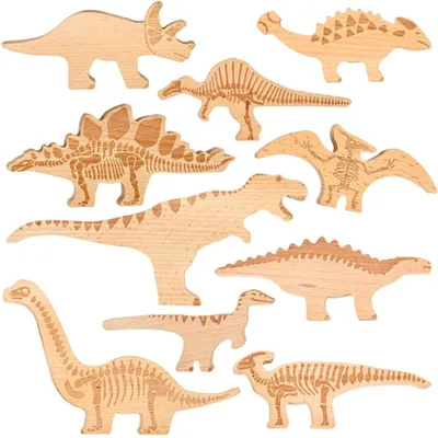 Obrázek produktu pro Sada dřevěných stavebních kostek s motivem dinosaurů