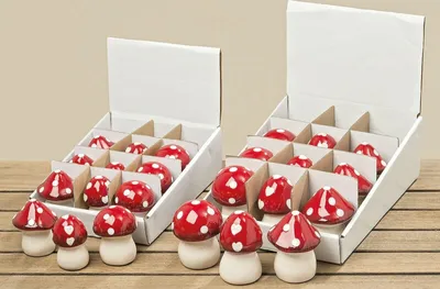 Produktbild von Pilz Fliegenpilz Dolomit  Dekopilz rot weiß 3er Set 6,5 x 6 cm