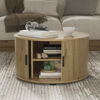 Produktbild von Vicco Couchtisch Selva, 80 x 80 cm mit Schiebtür, Eiche