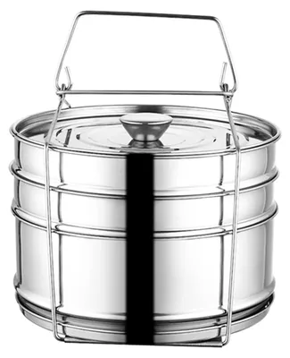 Zdjęcie produktu dla Parowar wielopoziomowy - stal nierdzewna - 2 poziomy - parowar do żywności - gotowanie w jednym garnku - trwały materiał - garnek do gotowania na parze