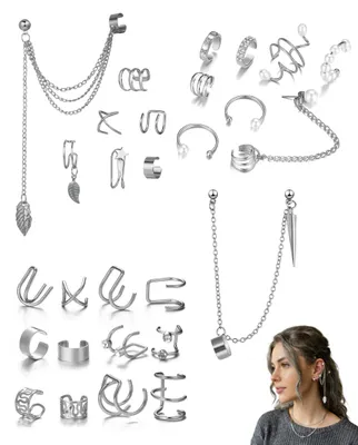 28-teiliges Ohrclips-Set, Ohrklemmen, Ohrmanchetten, Damen, verstellbar