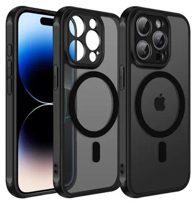 Immagine prodotto di Custodia magnetica per iPhone 14 Pro cover Magsafe cover protettiva Telaio in TPU antiurto forte anello magnetico, nero