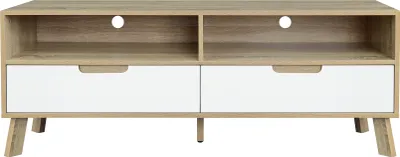 Produktbild von Möbilia TV-Lowboard | 2 Schubladen, 2 offene Fächer | natur - weiß | B 140 x T 40 x H 52 cm | 27020000 | Serie LOWBOARD
