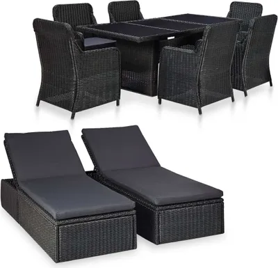 Produktbild von Prolenta Premium 9-tlg. Garten-Essgruppe Poly Rattan Schwarz