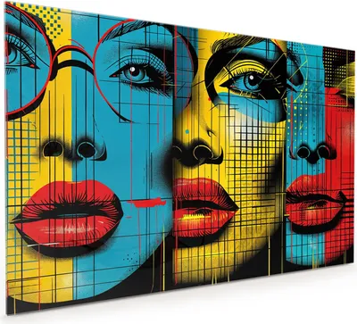 Produktbild von Küchenrückwand Spritzschutz Glas mit Motiv Pop Art Gesichter 40 x 40 cm