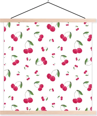 Produktbild von MuchoWow® Textilposter Kirsche - Aquarellfarbe - Obst 40x40 cm mit holzfarbenen Rahmen - Posterleiste