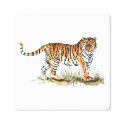 Produktbild von MuchoWow® Mauspad Mousepad Tiger - Malerei - Gras 20x20 cm - Mousepads - Maus Mat - Pad - Mausunterlage - Desk Mat - Bureauartikeln