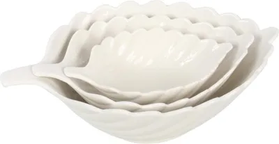 Zdjęcie produktu dla Komplet 3 Białych Misek Ceramicznych w Kształcie Liścia II