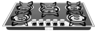 Produktbild von Einbau Gaskochfeld 5-flammig - Gasherd Kochfeld - LPG/Erdgas umrüstbar - 78x51 cm Kochfläche - Automatische Zündung - Hellgrau