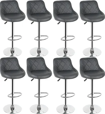 Produktbild von 8er Set  Barhocker mit Lehne  aus Kunstleder 360° drehbar höhenverstellbar - Barstuhl, Küchenhocker grau