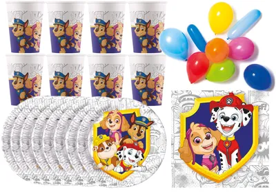Produktbild von Paw Patrol - Kindergeburtstags-Set (46-teilig, kompostierbar) Teller Becher Servietten Geburtstag