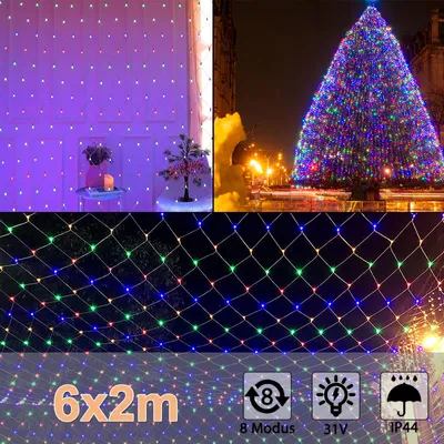 Obrázok produktu pre XINZI LED sieťové svetlá 6x2m - rozprávkové svetlá, 8 svetelných módov, farebné, IP44, vianočné osvetlenie, dekorácie do interiéru, záhrady, na svadbu, párty, Halloween