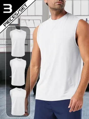 Produktbild von 3er Pack Herren Tank Top Sport Sommer Tanktop Schnelltrocknendes Muskelshirt Achselshirts Ärmelloses Fitness Shirt-Weiß-XL