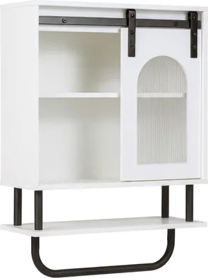 Produktbild von Wandmontierter Badezimmerschrank mit Handtuchhalter, Weiß