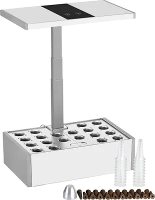 Produktbild von Vnútorný záhradný systém Wiltec biely, výškovo nastaviteľný, hydroponický systém pre 20 rastlín, bylinková záhrada s LED osvetlením