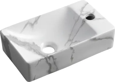 Immagine prodotto di Lavabo MARGITHA in Vetroceramica 38x22 cm, foro per rubinetto a destra, bianco/marmo