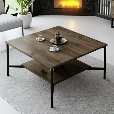 Image de Mia - Table basse, 80x80x40h cm Noix Marron, Porte-revues