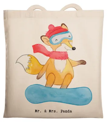Produktbild von Mr. & Mrs. Panda stofftasche baumwolle Hase Snowboarden - Transparent - Geschenk, Snowboardschule, Wintersport, Shopping Tasche, Winterurlaub, Schultasche, Uni, Snowboard