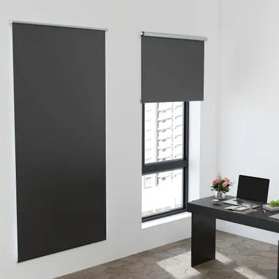 Image de UISEBRT Store d'obscurcissement noir 120x210cm, Store thermique avec revêtement argenté, opacité et protection thermique, Store de fenêtre sans perçage pour chambre à coucher bureau