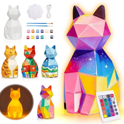 Productafbeelding van Knutselset voor kinderen vanaf 6 jaar, geschikt als cadeau voor meisjes en jongens, met een kattenmotief en een nachtlampje