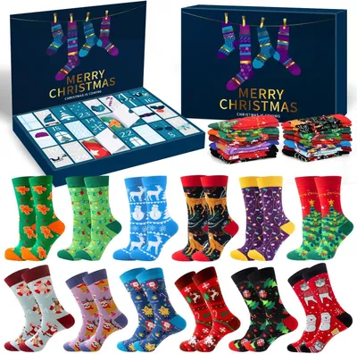 Productafbeelding van Katoenen kerstsokken dames heren kerstsokken unisex volwassenen kleurrijke nieuwigheid kleurrijke grappige kerstverrassing geheime kerstcadeaus voor