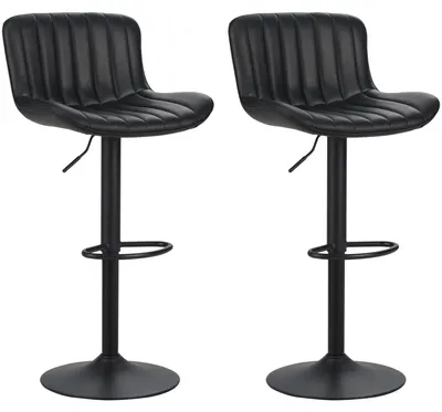 2er-Set Barhocker, höhenverstellbar, Kunstleder, schwarz, drehbar