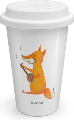 Produktbild von Mr. & Mrs. Panda To Go Becher Fuchs Gitarre - Weiß - Geschenk, Thermobecher, ToGo Kaffeebecher, Isolierbecher, Musiker, Coffee, Optimistisch, Musik, Singen