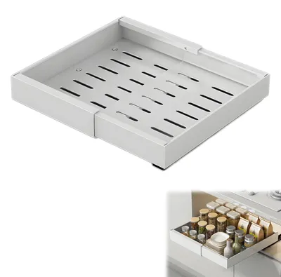 Produktbild von Ausziehbares Küchenregal - Schrankablage - Verstellbar 32–52 cm - Erweiterbar - Stahl - 1 Stück - Weiß