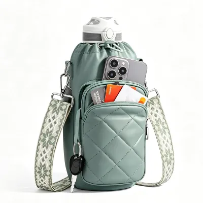 Immagine prodotto di Borsa per borraccia da 1,2 litri, con tracolla e tasca per cellulare, verde, ideale per escursioni
