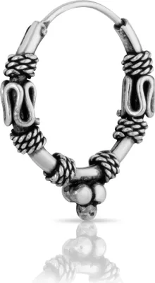 Produktbild von Einzel Bali Creolen verziert Ø 18mm 925er Sterlingsilber Mittelalter Gothic 2326