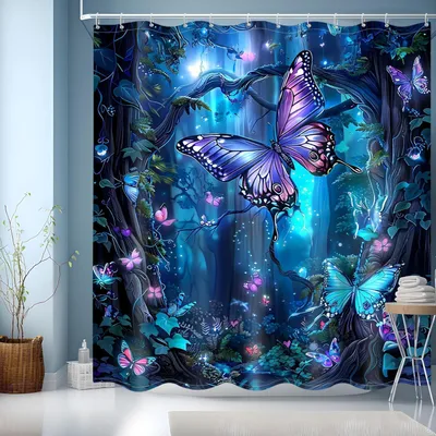 Immagine prodotto di Tenda da doccia Blu 180x200 Motivo colorato Asciugatura impermeabile 12 anelli