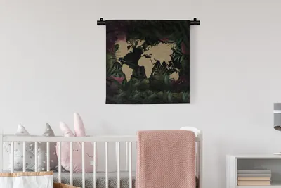 Produktbild von MuchoWow® Wandteppich Wandbehang Weltkarte - Braun - Blätter 60x60 cm Tapisserie Dekoration Wandtuch - Dekorationen - Wand Decke