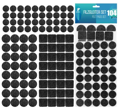 Immagine prodotto di Feltrini per mobili autoadesivi - Neri - 104 pezzi - Rotondi e quadrati - Per pavimenti